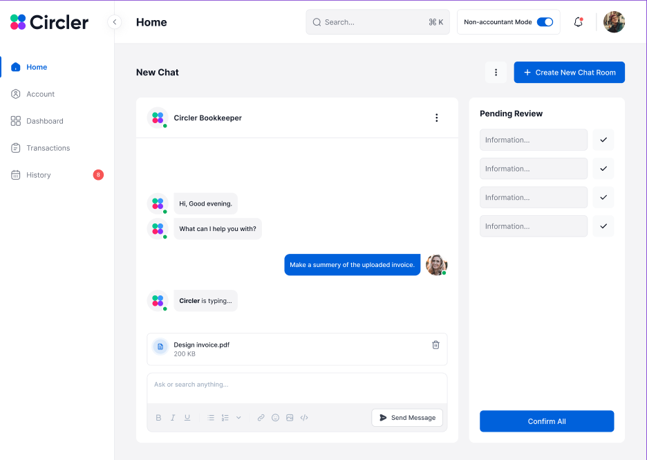 Circler.io Chatbox with Ai bookeeping Assistant